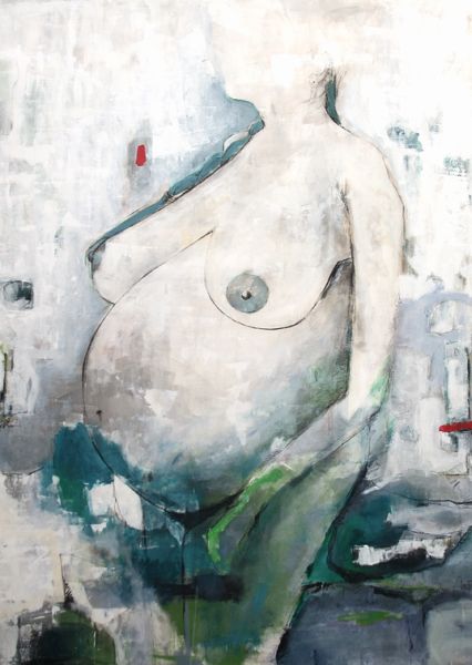 Malerei Monika Roscher frau mit zopf  ist schwanger